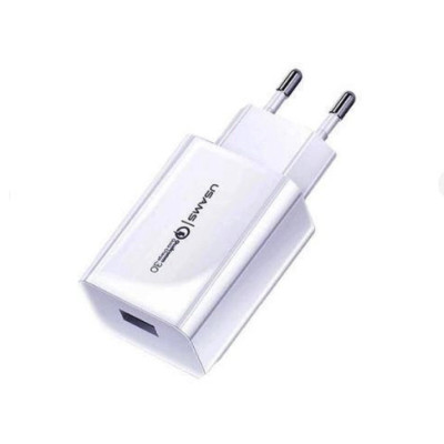 Мережевий зарядний пристрій Usams US-CC083 T22 Single USB QC3.0 Travel Charger (EU) White - зображення 1