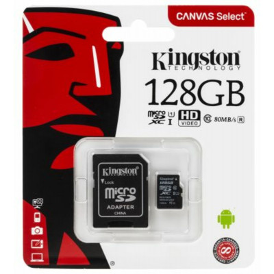 microSDXC (UHS-1) Kingston Canvas Select 128Gb class 10  (R-80MB/s) (adapter SD) - зображення 1
