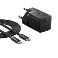 Мережевий зарядний пристрій Baseus  GaN5 Fast Charger (mini) 1C 25W EU Cluster Black (with: Baseus  Dynamic 3 Series Fast Charging Data Cable Type-C t