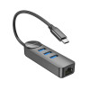 Адаптер Borofone DH6 Erudite 4-in-1 Gigabit Ethernet Adapter(Type-C to USB3.0*3+RJ45)(L=0.2M) Black