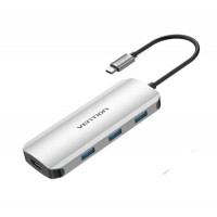 USB-хаб Vention USB-C to HDMI/USB 3.0x3/SD/TF/PD Docking Station Gray 0.15M Aluminum Alloy Type