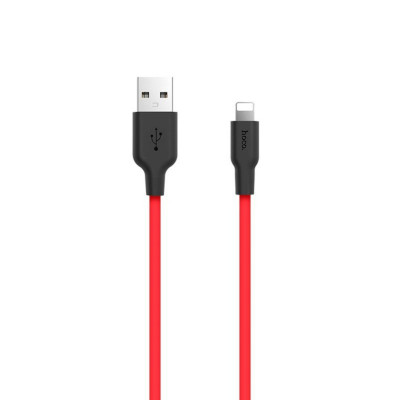 Кабель HOCO X21 Plus USB to iP 2.4A, 2м, силікон, силіконові роз'єми, Black+Red (6931474713797) - зображення 1