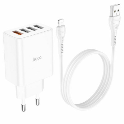 Мережевий зарядний пристрій HOCO C102A Fuerza QC3.0 four-port charger set(iP) 18W White (6931474777720) - зображення 5