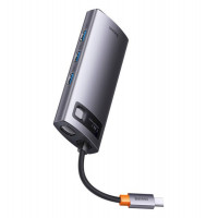 USB-хаб Baseus Metal Gleam Series 7-in-1 Multifunctional Type-C HUB Docking Station Gray （Type-C to HDMI*1+USB3.0*3+PD*1+VGA*1+RJ45*1） (Колір Gray) - фото № 3