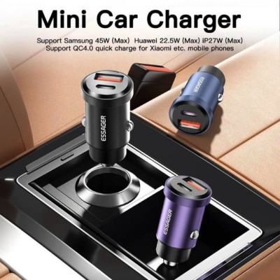 Автомобільний зарядний пристрій Essager Gyroscope Mini 45W Car Charger USB-A + Type-C blue (ECCAC45-TL03-Z) (ECCAC45-TL03-Z) - зображення 2