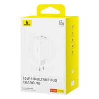 Мережевий зарядний пристрій Baseus GaN6 Pro Fast Charger 2C+2U 65W  EU Moon White((With:Mini White Cable Type-C to Type-C 100W(20V/5A) 1m White） (Колір Moon-White) - фото № 2
