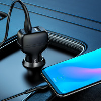 Автомобільний зарядний пристрій HOCO Z36 Leader dual port car charger set(Type-C) Black (Цвет Черный) - фото № 6