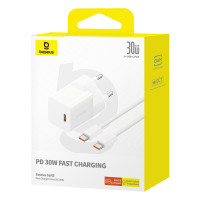 Мережевий зарядний пристрій Baseus GaN5 Fast Charger(mini) 1C 30W EU Moon White(With: Baseus Dynamic 3 Series Fast Charging Data Cable Type-C to Type- (Колір Moon-White) - фото № 2