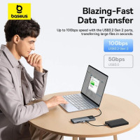USB-хаб Baseus Metal Gleam Series II 10-in-1 USB HUB Cosmic Black(USB-C to 1*HDMI4K@120Hz+1*HDMI4K@60Hz+1*USB-A(10Gbps)+1*USB-C(10Gbps)+2*USB-A(480Mbp (Колір Space Gray) - фото № 7