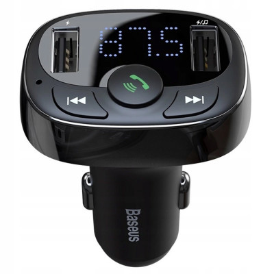 АЗП з FM-модулятор Зарядное устройство Bluetooth MP3 типа Baseus T с автомобильным держателем (Стандартная версия) Черный (CCTM-01) - изображение 1