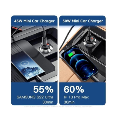 Автомобільний зарядний пристрій Essager Gyroscope Mini 45W Car Charger USB-A + Type-C blue (ECCAC45-TL03-Z) (ECCAC45-TL03-Z) - зображення 4