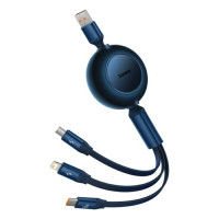 Кабель Baseus Bright Mirror 2 Series Retractable 3-in-1 Fast Charging  Data Cable USB to M+L+C 66W 1.1m Blue (Цвет Синий) - фото № 3