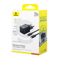 Мережевий зарядний пристрій Baseus Palm Fast Charger 1C 20W EU Cluster Black (with Baseus Mini White Cable USB-C to USB-C 60W (20V/3A) 1m Cluster Blac (Цвет Cluster Black) - фото № 2