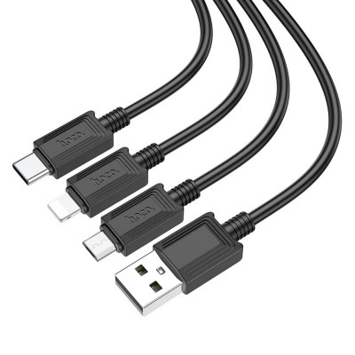 Кабель HOCO X74 USB to iP+Type-C+Micro 2A, 1м, ПВХ, разъемы ПВХ, Черный (6931474767363) - изображение 4