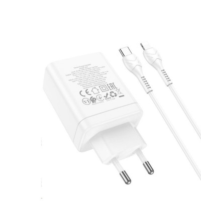 Мережевий зарядний пристрій HOCO N33 Start three-port PD35W(2C1A) charger set(C to iP) White - зображення 5
