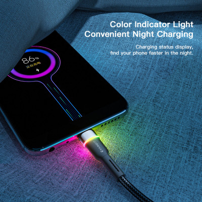 Кабель Essager Colorful LED USB-кабель для быстрой зарядки 2,4 А USB-A на Micro, 2 м, черный (EXCM-XCDA01) (EXCM-XCDA01) - изображение 5
