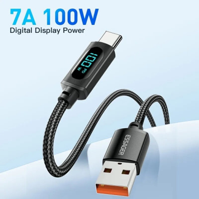 Кабель Essager Enjoy LED Digital Display USB-кабель для зарядки от USB A до Type C, 100 Вт, 2 м, черный (EXCT-XYA01-P) (EXCT-XYA01-P) - изображение 3