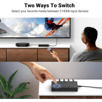 HDMI-Спліттер UGREEN 5-In 1-Out HDMI Switch (Колір Black) - фото № 6