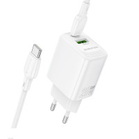 Мережевий зарядний пристрій BOROFONE BN27 Fuente PD20W+QC3.0 charger set (C to C) (EU) White (Колір Білий) - фото № 3
