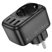 Мережевий фільтр BOROFONE BAC14 Wide 1-socket wall outlet (1C2A) (EU/GER) Black (Цвет 7073) - фото № 4