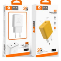 Мережевий зарядний пристрій WUW-C189 PD 20W Charger USB C + USB C white