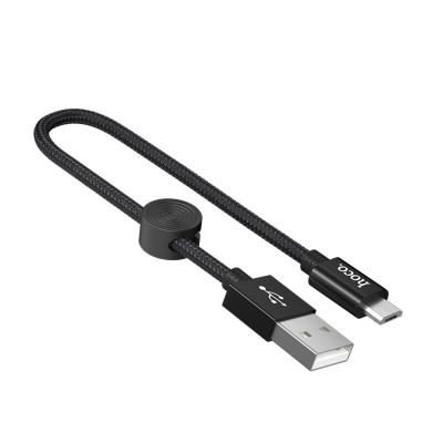 Кабель HOCO X35 USB to Micro 2.4A, 0.25m, nylon, aluminum connectors, Black - зображення 1