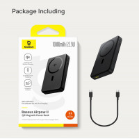 Зовнішній акумулятор Baseus Airpow Ⅱ Qi2 Magnetic Power Bank 10000mAh 22.5W Cosmic Black （With Simple Series Charging Cable Type-C to Type-C（20V/3A）30 (Цвет Cosmic-Black) - фото № 2