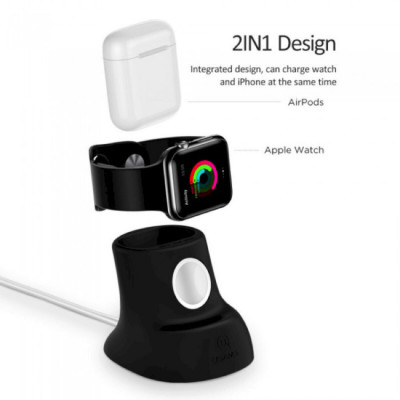 Бездротовий зарядний пристрій Usams US-ZJ051 2IN1 Silicon Charging Holder For Apple Watch And AirPods - зображення 5