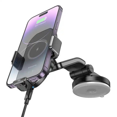 Тримач для мобільного з БЗП BOROFONE BH206 Rusher infrared wireless fast charging car holder(center console) Black - изображение 6