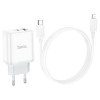 Мережевий зарядний пристрій HOCO C105A Stage dual port PD20W+QC3.0 charger set (C to iP)(EU) White (7068)- № 4