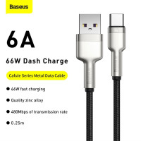 Кабель Baseus Cafule Series Metal Data Cable USB to Type-C 66W 0.25m Black (Цвет 7073) - фото № 7
