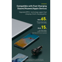 Автомобільний зарядний пристрій Baseus Superme Digital Display PPS Dual Quick Charger Car Charger 100 W Black (Цвет Черный) - фото № 6