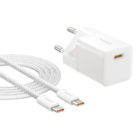 Мережевий зарядний пристрій Baseus GaN5 Fast Charger (mini) 1C 25W EU Moon White (with: Baseus Dynamic 3 Series Fast Charging Data Cable Type-C to Typ