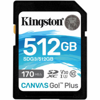 SDXC (UHS-1 U3) Kingston Canvas Go Plus 512Gb class 10 V30 (R170MB/s, W90MB/s)