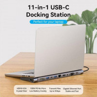 USB-хаб Vention Multi-function USB-C to HDMI/VGA/USB-C Gen 1/USB 3.0x2/USB 2.0/RJ45/SD/TF/TRRS 3.5mm/PD Docking Station 0.25m (Цвет Silver) - фото № 4