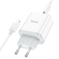 Мережевий зарядний пристрій HOCO C105A Stage dual port PD20W+QC3.0 charger set (C to iP)(EU) White