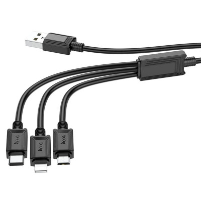Кабель HOCO X74 USB to iP+Type-C+Micro 2A, 1м, ПВХ, разъемы ПВХ, Черный (6931474767363) - изображение 3