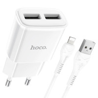 Мережевий зарядний пристрій HOCO C88A Star round dual port charger set (iP) 12W White