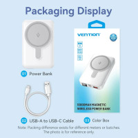 Зовнішній акумулятор Vention 10000mAh Magnetic Wireless Power Bank (USB-C + Lightning + USB-C + USB-A +Wireless) 22.5W White LED Display Type (FHTW0) (Цвет 7068) - фото № 5