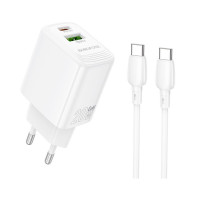 Мережевий зарядний пристрій BOROFONE BN27 Fuente PD20W+QC3.0 charger set (C to C) (EU) White