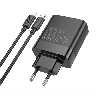 Мережевий зарядний пристрій HOCO C127A Intelligent four-port PD45W(1C3A) charger set(C to iP) Black - изображение 5