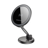 Автотримач для телефона з БЗП BOROFONE BH218 Star metal magnetic wireless fast charging car holder (center console) Metal Gray