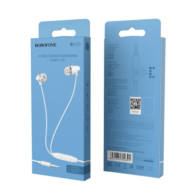 Навушники BOROFONE BM25 Sound edge universal earphones with mic White (BM25W) - изображение 4