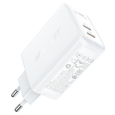 Мережевий зарядний пристрий ACEFAST A29 PD50W GaN (USB-C+USB-C) зарядное устройство с двумя портами Белый - изображение 1