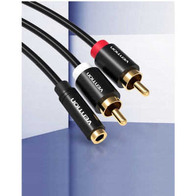 Кабель Vention 3.5mm Female to 2RCA Male Audio Cable 1.5M Black Metal Type (VAB-R01-B150) - зображення 7