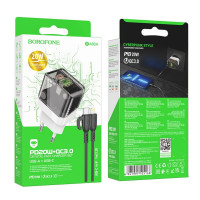 Мережевий зарядний пристрій BOROFONE BA80A Scenery PD20W+QC3.0 charger set (C to iP)(EU) Transparent Black (Цвет Transparent-Black) - фото № 2