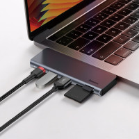 USB-Hub Baseus Harmonica Five-in-one HUB Adapter Grey (Цвет Space Gray) - фото № 2