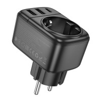 Мережевий фільтр BOROFONE BAC14 Wide 1-socket wall outlet (1C2A) (EU/GER) Black (Цвет 7073) - фото № 3