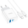 Мережевий зарядний пристрій HOCO C105A Stage dual port PD20W+QC3.0 charger set (C to iP)(EU) White (7068)- № 5