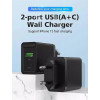 Зарядний пристрій Vention Two-Port USB(A+C) Wall Charger (18W/20W) EU-Plug Black (FBBB0-EU) - зображення 2